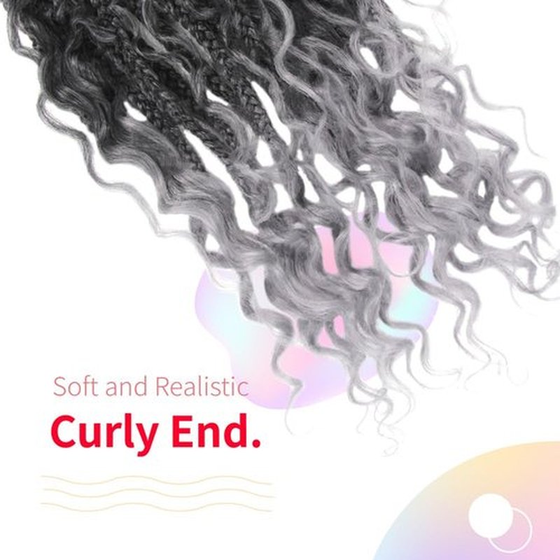 Niseyo Goddess Box Braids Crochet Hair 16 Inch 8 Packs Short Crochet Box Braids Pre Looped Curly Ends Gray Boho Style Synthetic Hair (Tgrey/Ombre Grey)