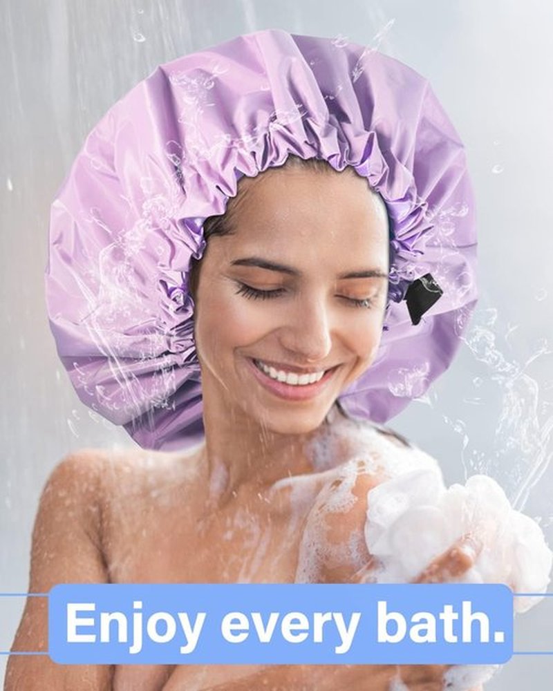 Aquior Shower Cap,Extra Adjustable Shower Caps for Women Double-Layer Waterproof Reusable Hair Cap, Large Size Hair Cap for All Hair,for Girls Spa Bath,Soft and Comfortable (Purple)