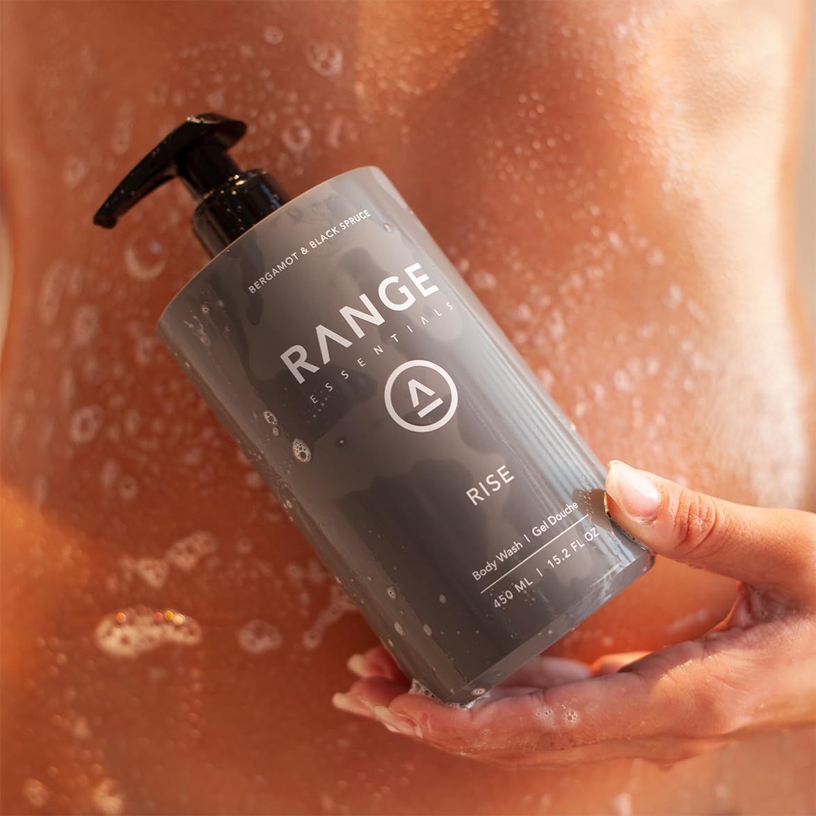 Range Essentials Renew Body Wash, Sandalwood Scent, Moisturizing Hydrating, Gentle Clean, Shower Gel, Paraben-Free, Sulfate-Free, Natural Ingredients, Hyaluronic Acid, Men Women, 450mL (15.2oz)