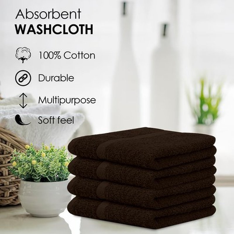 Avalon Towels Cotton Washcloths – (Pack of 24) Size 12x12 Inches Premium Ring Spun Cotton, Super Absorbent Soft Face Towels, Gym Towels, Hotel Spa Quality, Reusable Multipurpose Towels (Brown)