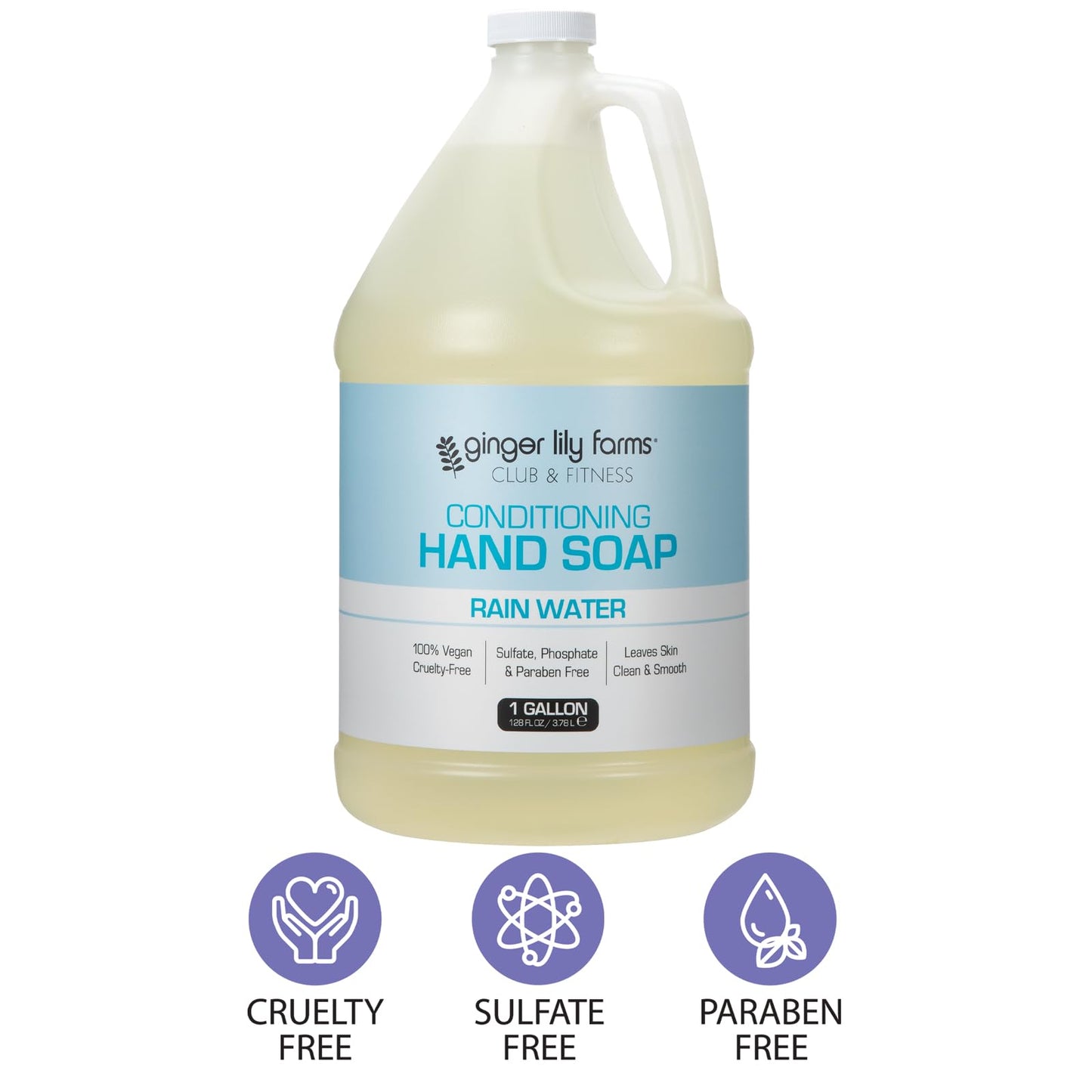 Ginger Lily Farms Club & Fitness Conditioning Liquid Hand Soap Refill, 100% Vegan & Cruelty-Free, Rain Water Scent, 1 Gallon (Pack of 4)