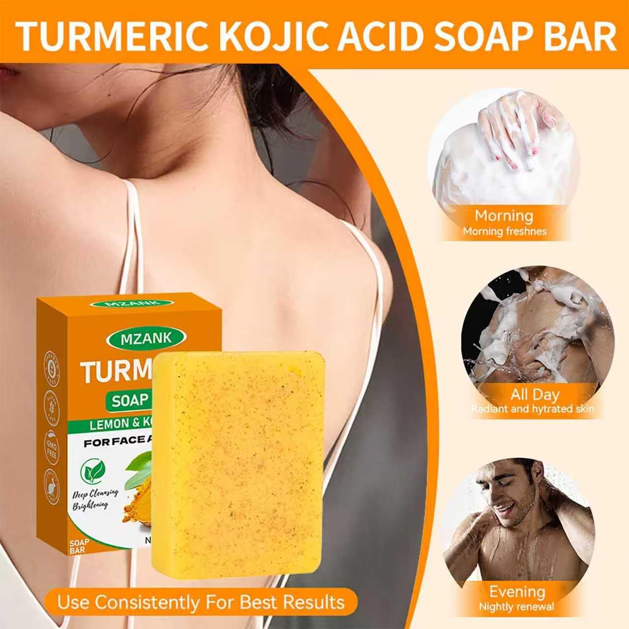 MZANK 2 Pack Kojic Acid Soap,Dark Spot Remover Turmeric Soap Bars Moisturizing with Collagen,Vitamin,Hyaluronic Acid,Retinol,Shea Butter,Tumeric Soaps for Face Body All Skin Types