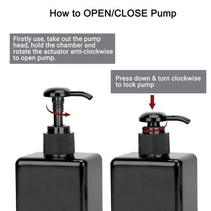 Suream Empty Shampoo Bottles with Pump, 3Pack 9.5oz/280ml Refillable Body Wash Dispensers for Shower, Black Plastic Countertop Soap Bottle for Bathroom, Kitchen Sink, Hotle, Salon