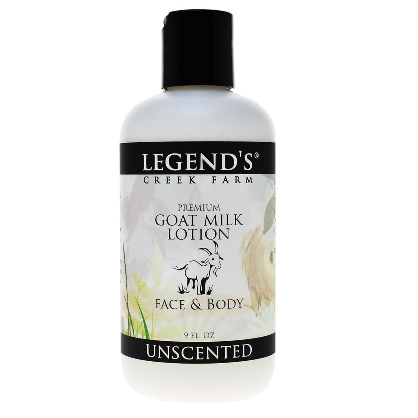 Legend's Creek Farm Goat Milk Lotion - Moisturizing Goat Milk Body Lotion for Body, Hand & Face - 9 oz Body Moisturizer with Shea Butter, Sunflower Oil, Aloe, Handmade in USA (Unscented L.)