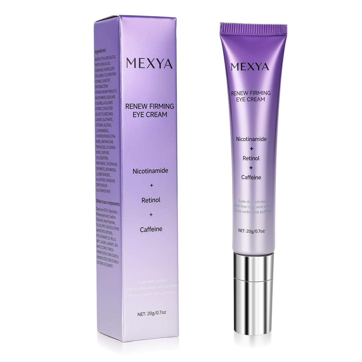MEXYA Retinol & Caffeine Under Eye Cream for Dark Circles and Puffiness, Niacinamide Eye Brightener for Fine Lines, Under Eye Bags, Lightweight Fragrance-Free Formula, 0.7 oz