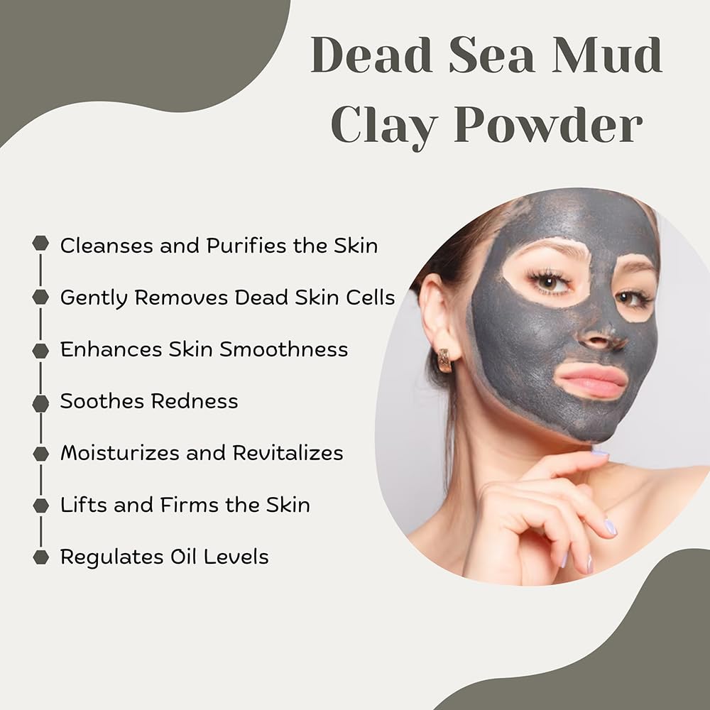 Hebhac Herbs Dead Sea Mud Clay Powder for Facial Mask for Men & Women -114g - Natural Facial Cleanser, Skin Tightening, Blackhead Remover- Natural Mud clay powder