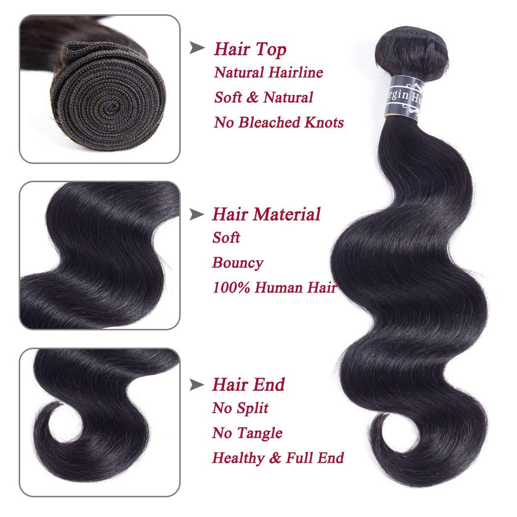 Amella Hair Body Wave Bundles Brazilian Virgin Human Hair Bundles 18 20 22 24 inch 10A Body Wave Human Hair 100% Unprocessed Body Wave 4 Bundles Natural Black