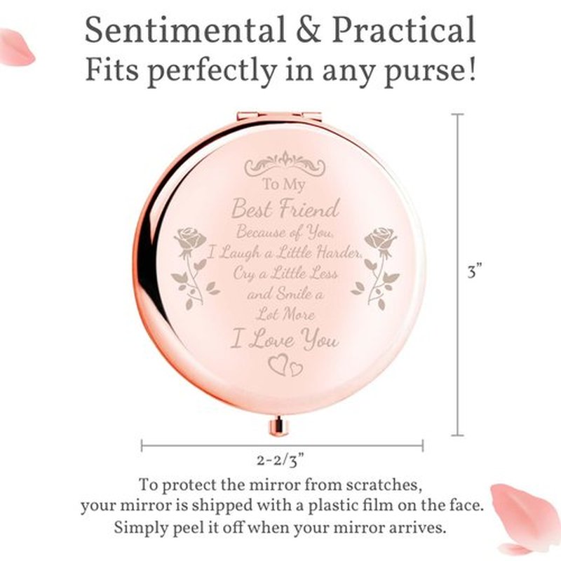 boutikpro Friend Gift Compact Mirror, to My Best Friend Gorgeous Rose Gold Compact Mirror Unique Friendship Gift for Women Girls Sisters for Women BFF