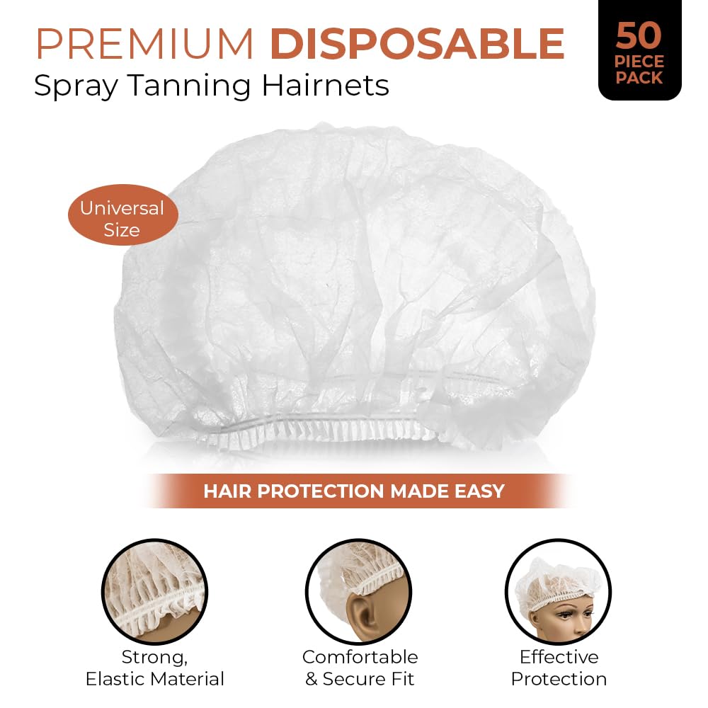 Bronze Tan Hair Nets for Spray Tanning or Food Service - Spray Tanning Supplies - Essential for Sunless Tanning -Perfect for Salons and Home Use - Protects Hair from Spray Tan Solution - 50 Pack