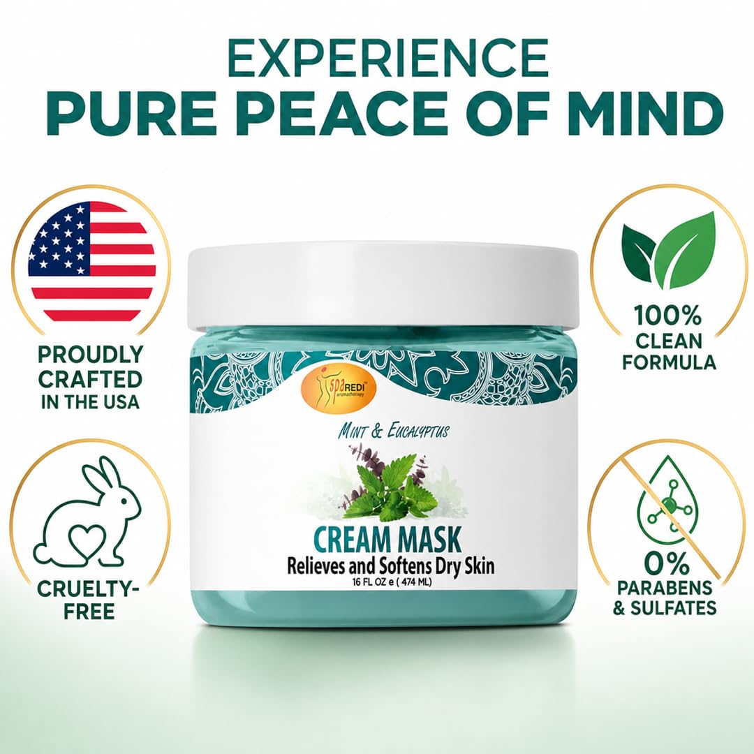 SPA REDI Foot & Body Cream Mask – Mint & Eucalyptus Cooling Treatment for Cracked Heels & Dry Skin | Hyaluronic Acid, Paraben-Free, Sulfate-Free | Professional Salon & At-Home Spa Use | 16 oz