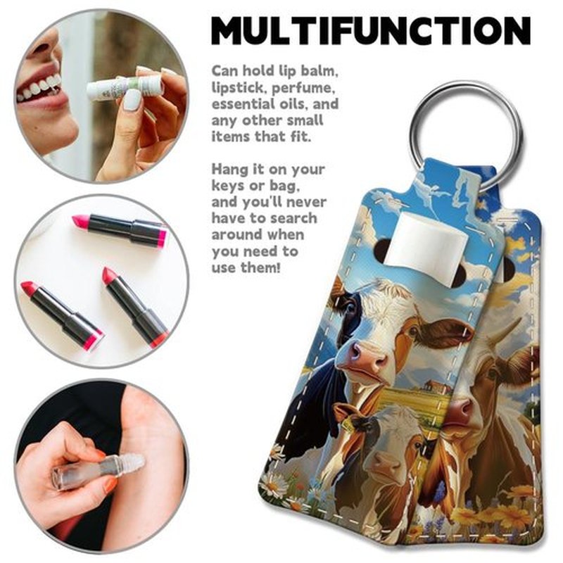 OLYCRAFT 2Pcs Cattle Chapstick Holder Keychain 3.8x1.5 Inch Elastic Diving Fabric Lipstick Lipstick Keychains Elastic Diving Fabric Portable Lipstick Sleeve Travel Key Ring Holder for Lipstick