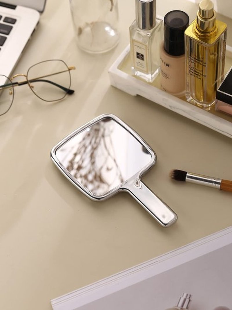 MIRRORNOVA Handheld Mirror, Water Ripples Hand Mirror with Handle for Make up, Square, Silver, Medium (5 x 9 inches)