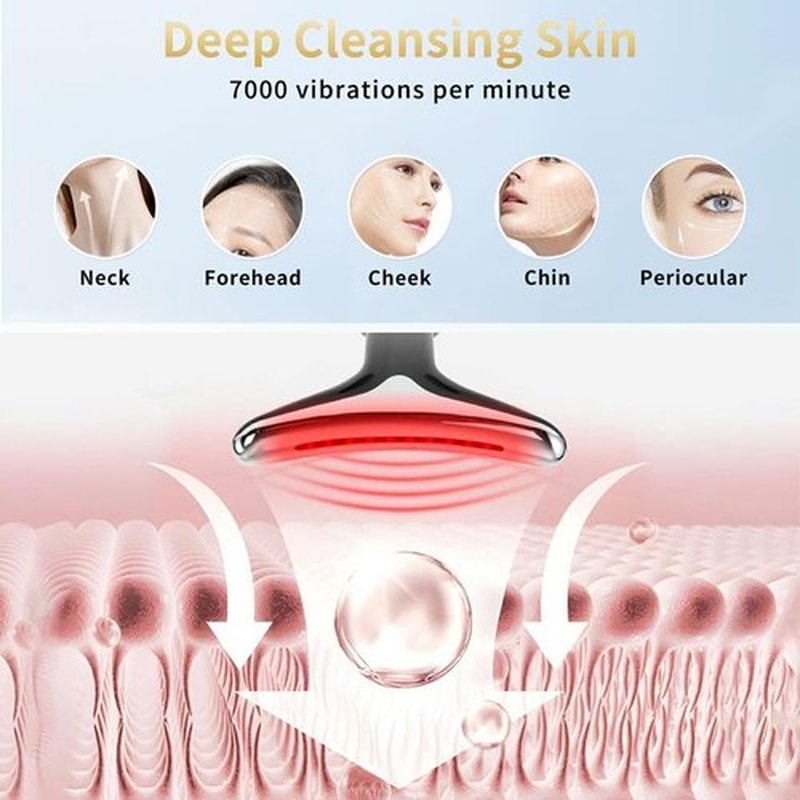 Facial Beauty Device, Multifunctional Facial Skin Care Tools with Vibration, Red and Blue LED Light, 7 Color Led Face and Neck Beauty Device for Home Use, Improve Skin