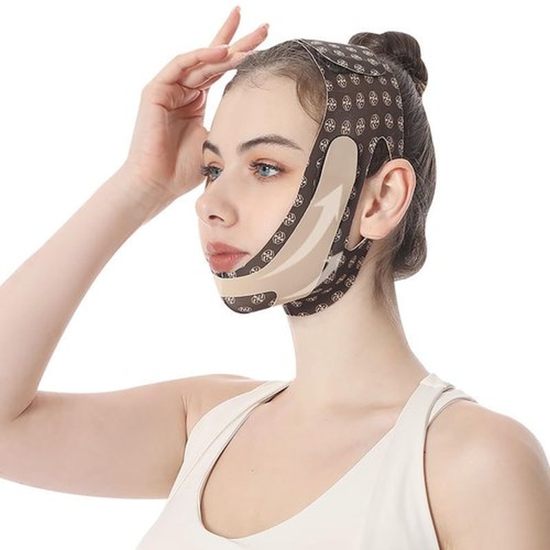 V-Line Mask Chin Up,Double Chin Reducer,Mask V Shaped,Adjustable Chin Strap for Women,Ohyesbae Face Slimming V Line Lifting Mask,Jaw Exerciser (Brown)