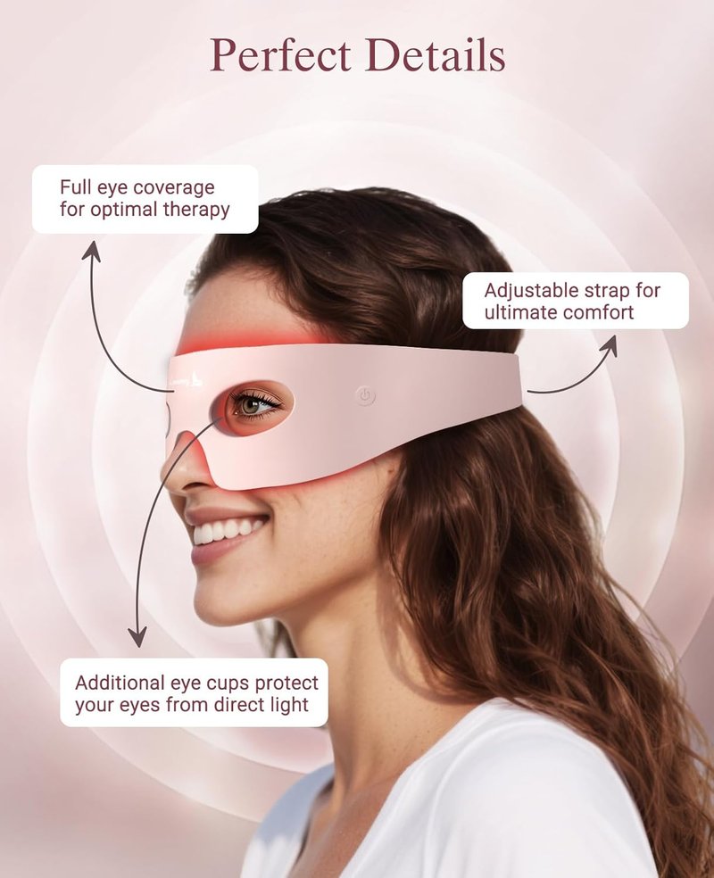 Red Light Therapy Eye Mask - Wireless Rechargeable Under-Eye Treatment for Dark Circles & Fine Lines | 3 Modes, Pink