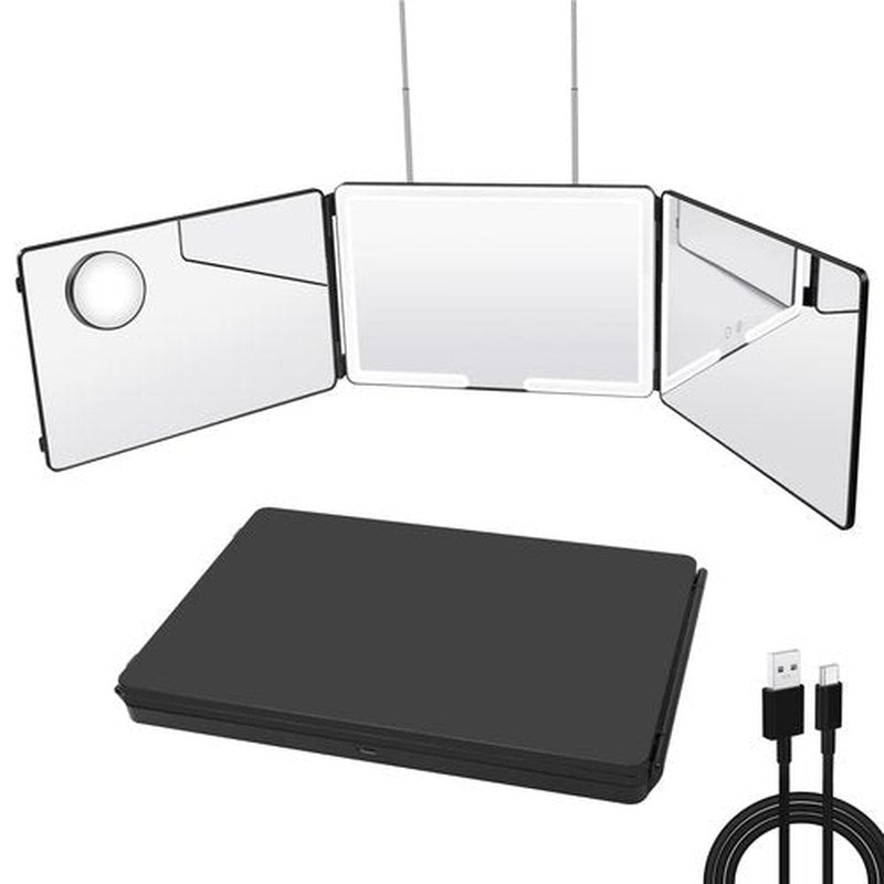 JANMPASK 3 Way Mirror, LED Home Mirror for Self Hair Cutting, 14x9 inches, Door Mount, 360 Makeup Mirror with Light, Adjustable, 10x Magnification