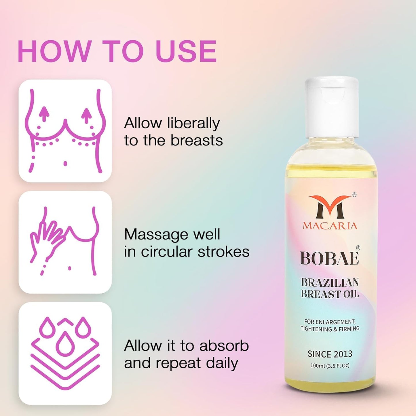 Bobae Brazilian Breast Oil | Bust Tightening Shape & Size up Toning Massage Oil Quick Lifting Firming Breast Enhancement Gel bigger Brazilian Boobs Women enlargement Oil for quick larger growth