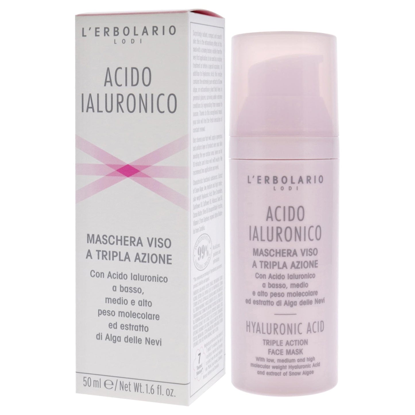 L'Erbolario Hyaluronic Acid Triple Action Face Mask - Creamy Texture Treatment - Leaves Skin Compact, Moisturized And Surprisingly Radiant - With Hyaluronic Acid And Extract Of Snow Algae - 1.6 Oz
