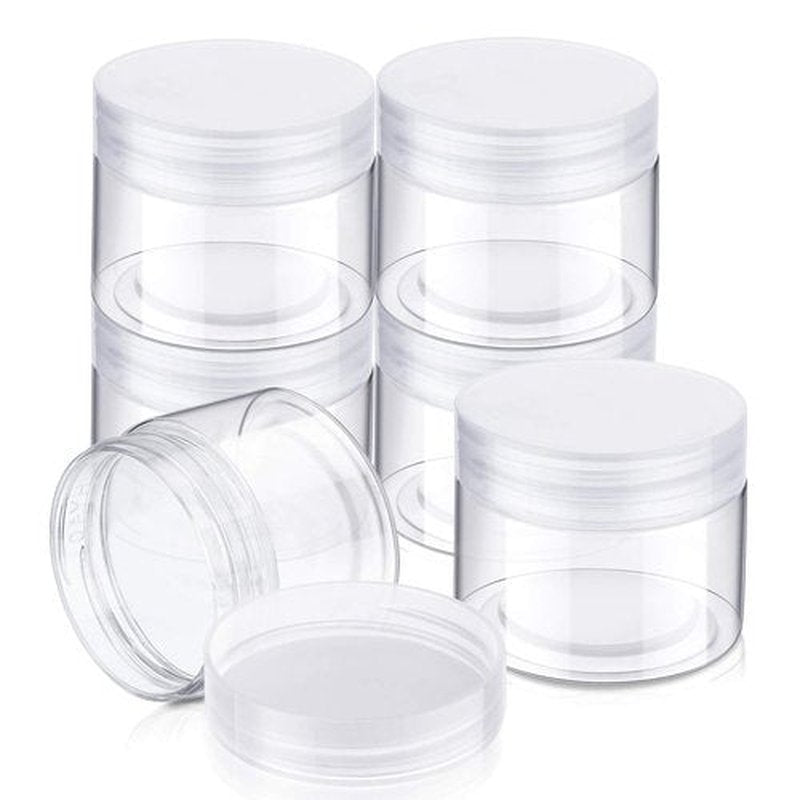 6 Pack Clear Container with Lids Small Plastic Pot Jars Wide Mouth Round Leak Proof Plastic Container Jars with Lid for Travel Storage, Eye Shadow, Nails, Paint, Jewelry (5 oz, Clear)