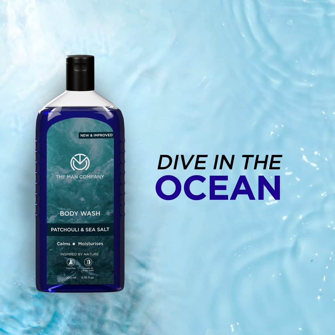 The Man Company Patchouli & Sea Salt Perfumed Body Wash For Men - 200 Ml | Shower Gel For Deep Moisturization & Smooth Skin | Enriched With Green Tea, Turmeric & Moringa Extract