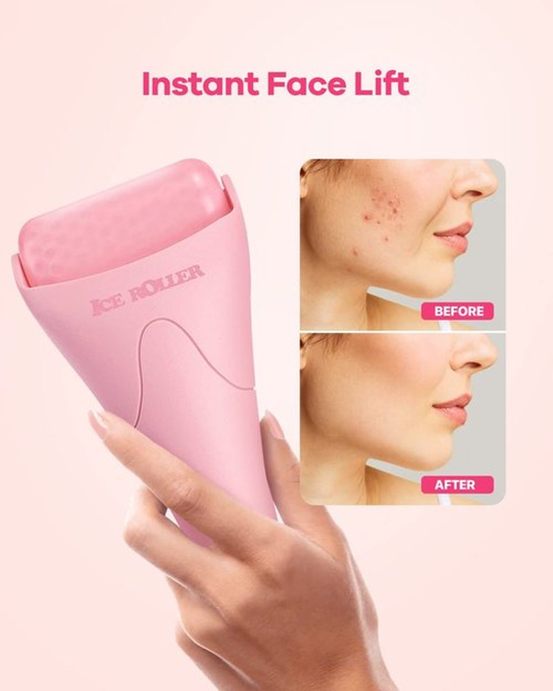 BearKig Ice Roller, Ice Roller for Face, Ice Face Roller, Cold Facial Ice Roller Massager for Eye Puffiness, Women's Gifts, Migraine, TMJ Pain Relief & Minor Injuries, Skin Care Products (Pink)