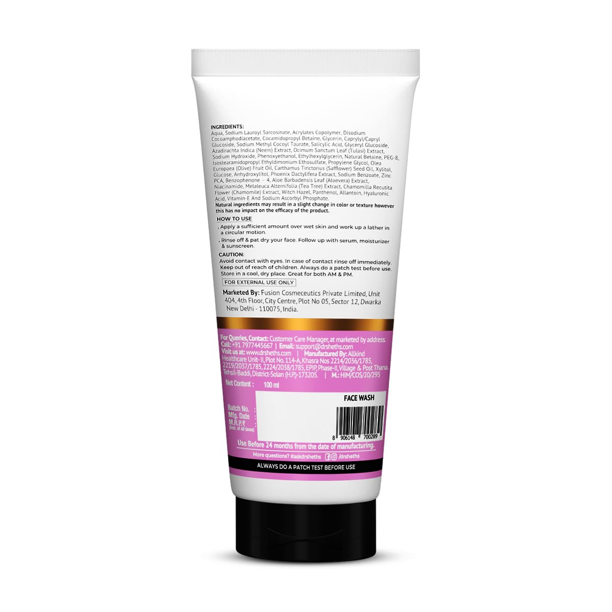 Dr. Sheth’s Neem & Salicylic Acid Face Wash | Deeply Cleanses & Unclogs Pores | Controls Acne, Blackheads & Oil | Unisex BHA Cleanser | 3.38 Fl Oz/100 ml