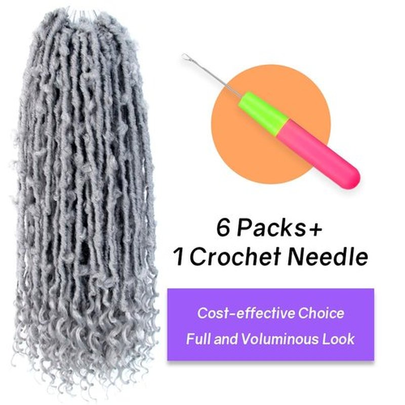 Crochet Butterfly Locs with Curly Ends 22 Inch, Boho Distressed Butterfly Locs Crochet Hair, Gray Bohemian Goddess Faux Butterfly Braids with Curly Ends (6 Packs, Gray)