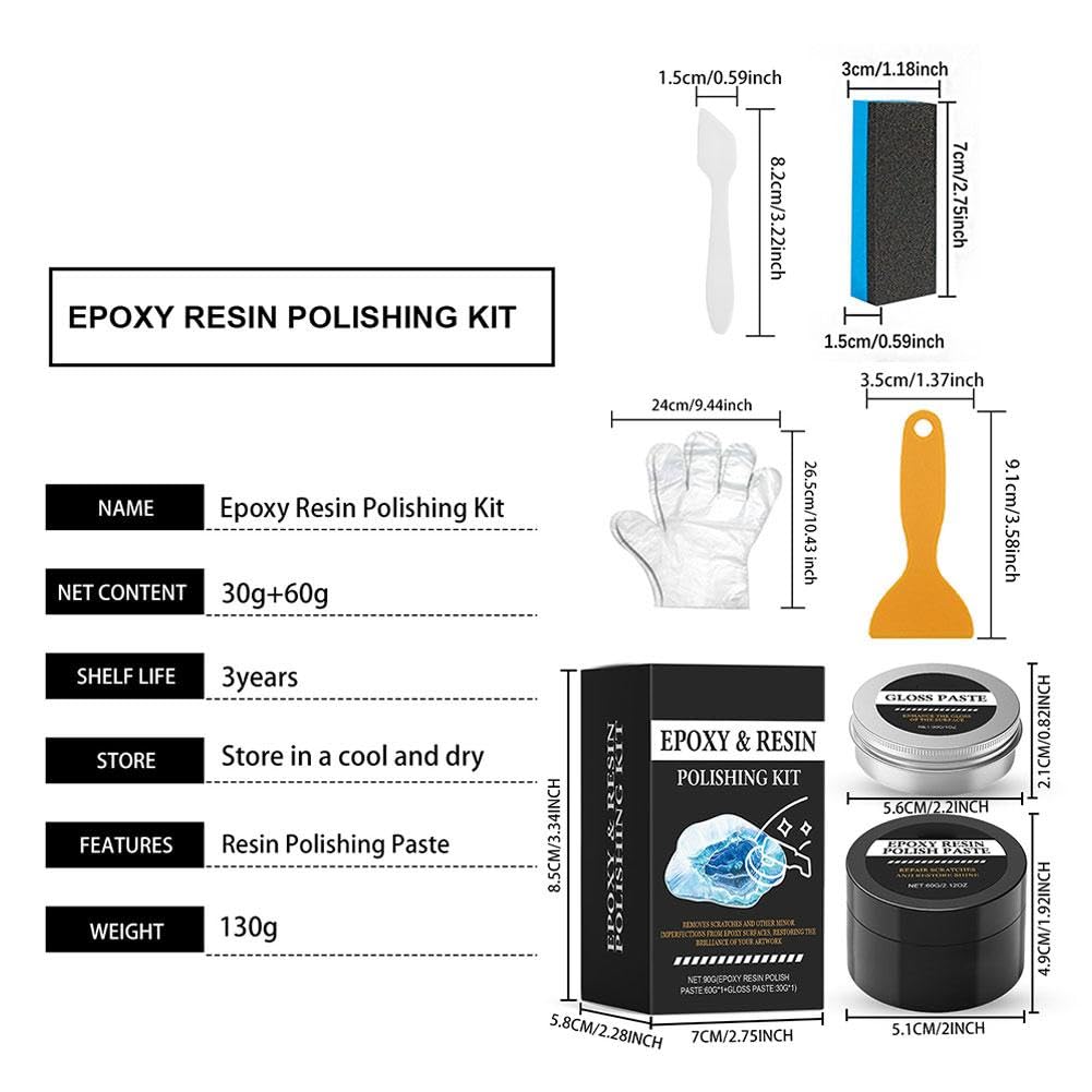 Resin Polish, Epoxy Resin Polishing Kit, Premium Epoxy Polishing Compound for Scratching, Sanding, Polish and Restore Shine, for Metal & Stone Table Countertop & Jewelry, Removes Scratches & Scuffs