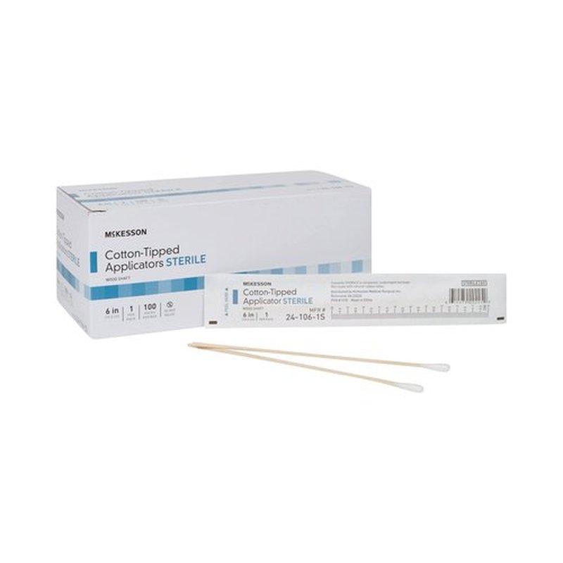 McKesson Cotton-Tipped Applicator Swabstick, Sterile, Wood Shaft, 6 in, 100 Count, 10 Packs, 1000 Total