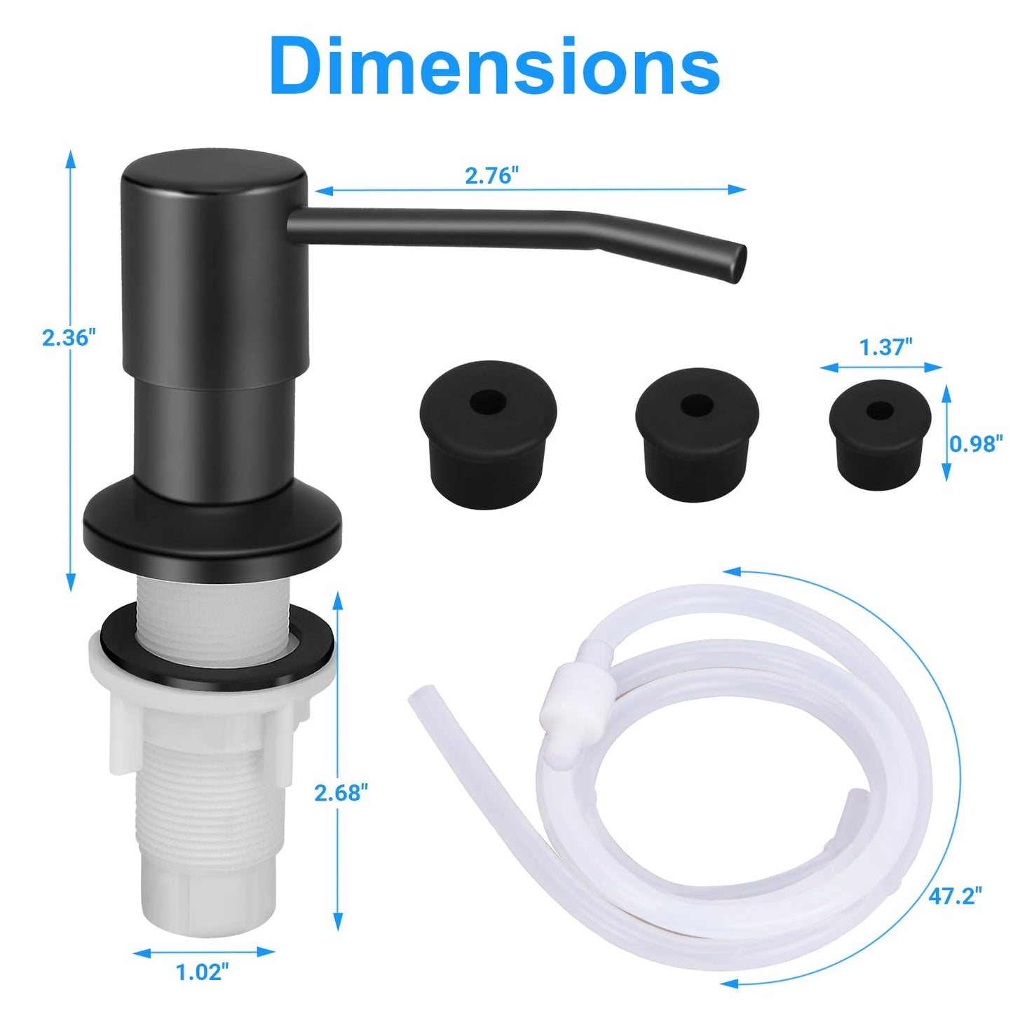 Soap Dispenser Kitchen Sink, Sink Soap Dispenser, 47" Extension Tube kit, Dish Soap Dispenser Pump, No Need More Refills (Black)
