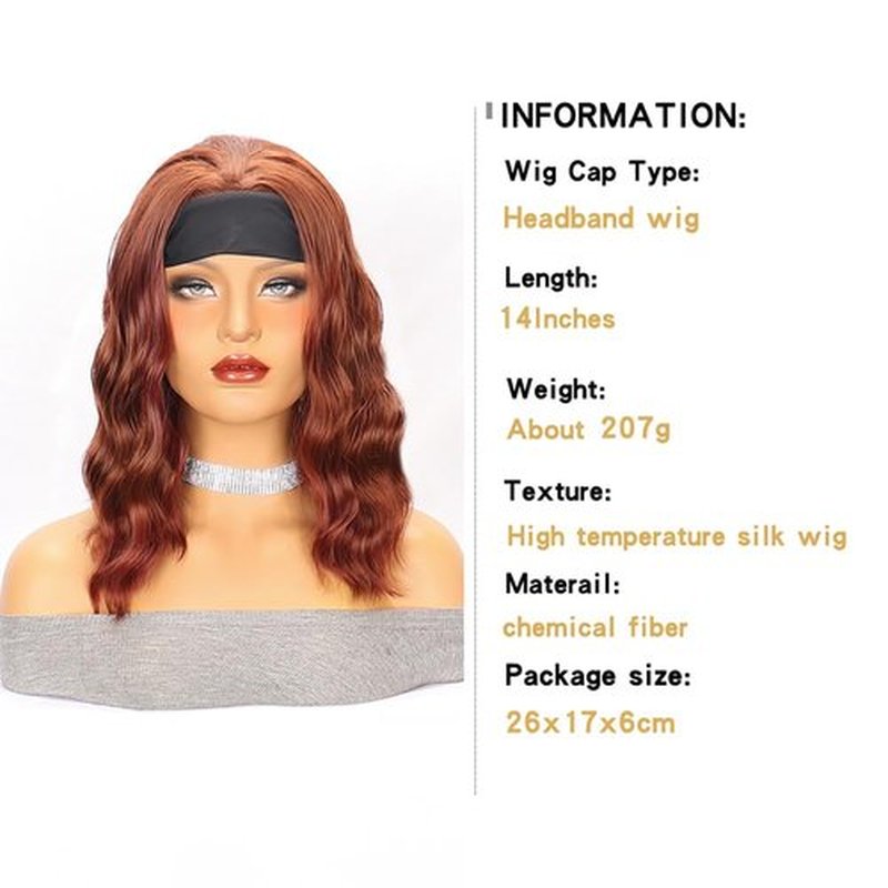 Gusif Auburn Brown Headband Wig Short Bob Wavy Wigs for Black Women Natural Hairline Bob Wig Glueless Shoulder Length Synthetic Wig (Auburn Brown)