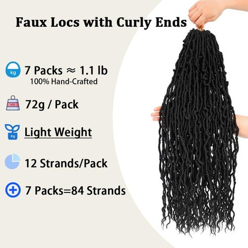 Faux Locs Crochet Hair (26 Inch) XCRUIQO Soft Locs with Curly Ends Goddess Locs Synthetic Boho Crochet Faux Locs for Women Pre Looped (7 Packs, 1B#)