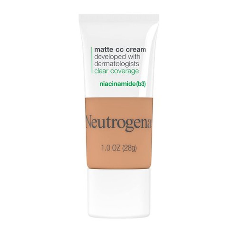 Neutrogena Clear Coverage Flawless Matte CC Cream, Full-Coverage Color Correcting Cream Face Makeup with Niacinamide (b3), Hypoallergenic, Oil Free & -Fragrance Free, Wheat, 1 oz