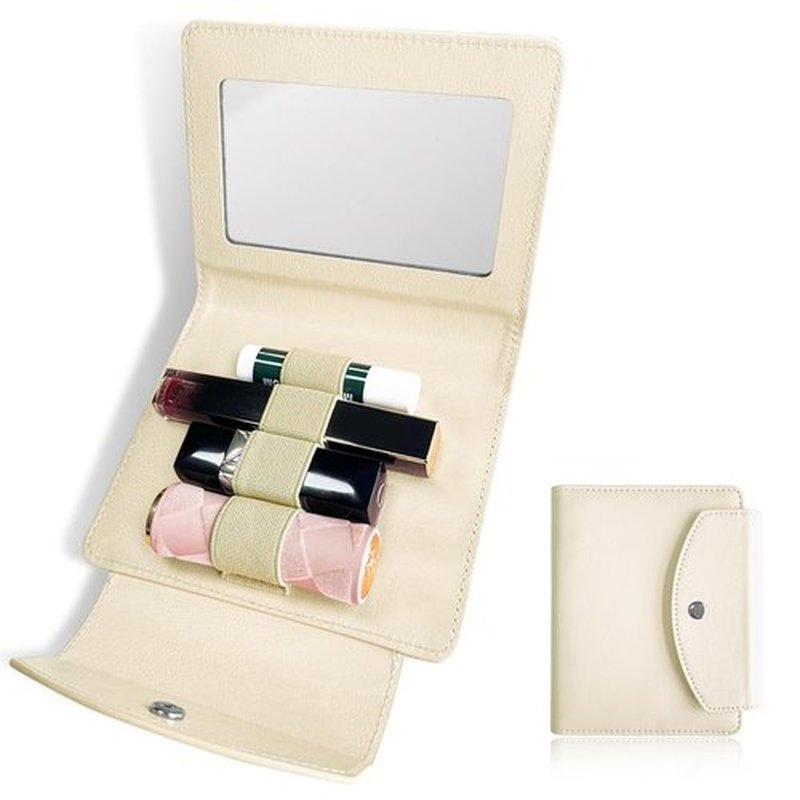 LAOTANGJIA PU Lipstick Case Holder with Mirror,Holds 4pcs of Long Lipsticks,Lipstick Holder,Makeup Travel Cases Organizer Bag for Outside Mini Bag Pouch,for Gift Women Girls,Leaves