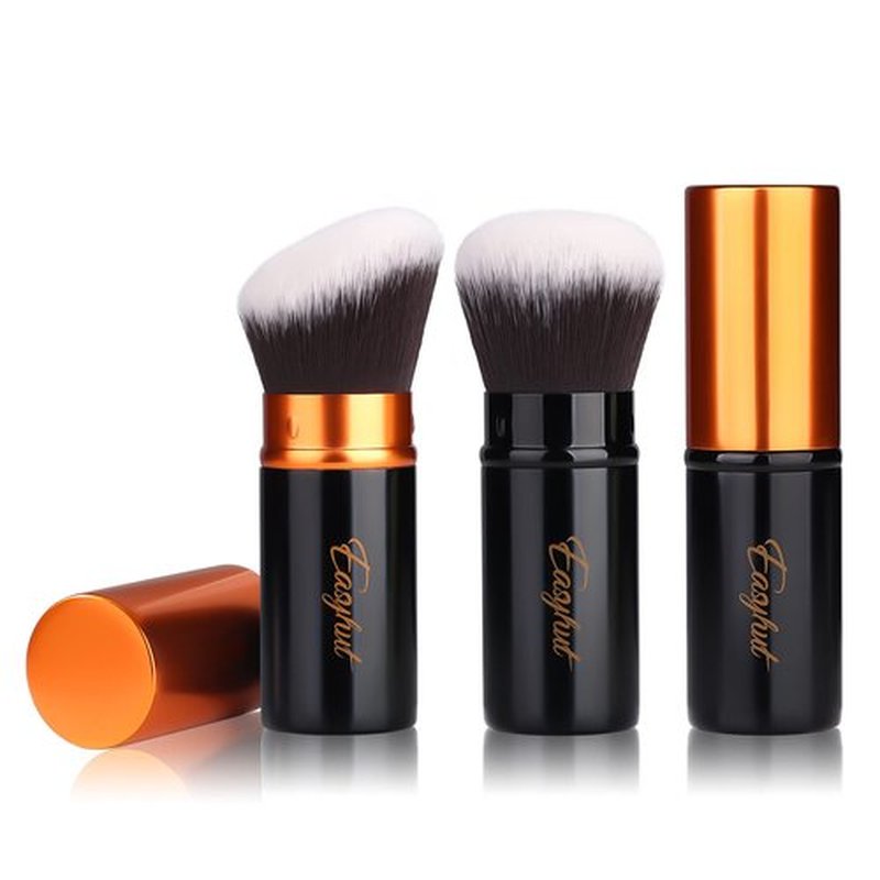 Retractable Kabuki Makeup Brushes 2 Pcs Foundation Blush Brushes Set Portable Powder Brushes with Flat and Angled Top for Liquid Cream Cosmetics Travel. (Orange black)