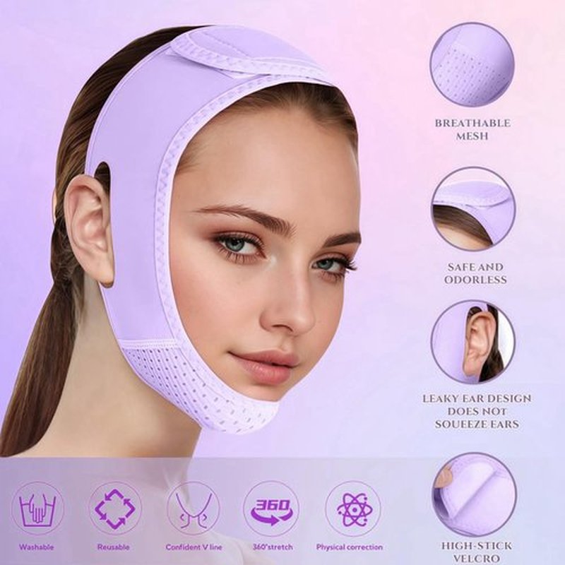 V Line Lifting Mask Chin strap for sleeping, V Line Lifting Mask for Women,Jaw Exerciser，Medium,Purple
