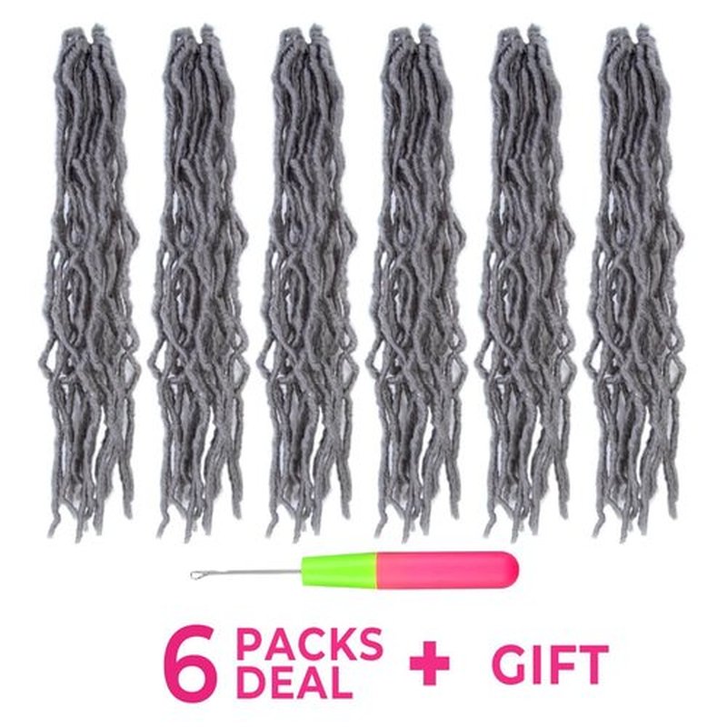 Niseyo Gray Faux Locs Crochet Hair 16 Inch Soft locs, 6 Packs Short Crochet Locs Pre Looped Crotchet Straight Synthetic Hair Extensions (16 Inch, Grey)