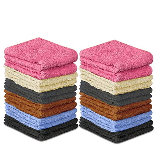 QUBA LINEN 100% Cotton - Wash Cloth Set - Pack of 24, Flannel Face Cloths, Highly Absorbent and Soft Feel Fingertip Towels (Multi Color, 12x12 Pack of 24)