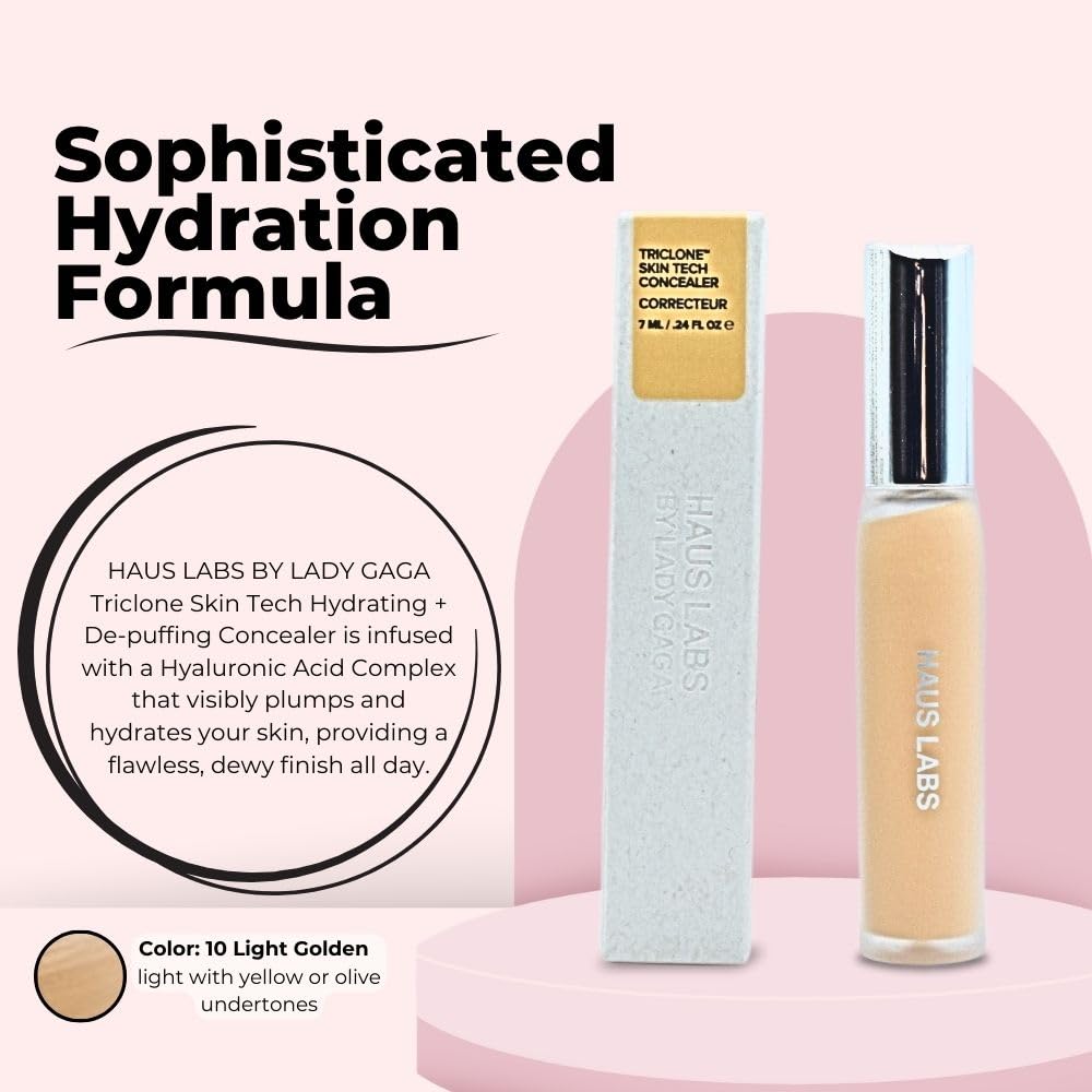HAUS LABS BY LADY GAGA Triclone Skin Tech Hydrating + De-puffing Concealer with Fermented Arnica 10 Light Golden