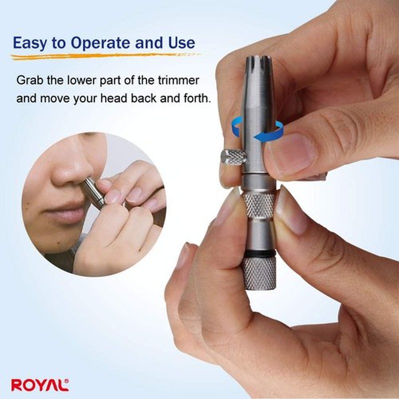 ROYAL [Made in Korea] Premium Nose Hair Trimmer for Men Silver Bullet, Manual, Battery-Free, Stainless, Waterproof, Painless with Patented Mechanism ET-3