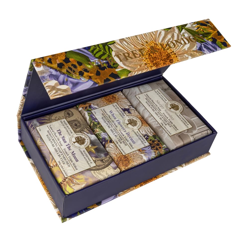 Wavertree & London Dreams Bar Soap Gift Set, 3 Pack Australian Triple Milled Natural Bar Soap with Organic Shea Butter & Essential Oils, Moisturizing Plant-Based Bath & Body Soap Bars for Women & Men