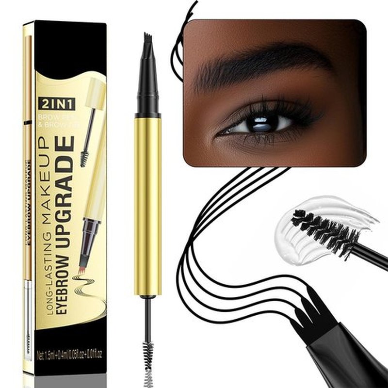 3D Magic Microblading Eyebrow Pencil, 2025 New 2-in-1 Eye Brow Pencils for Women 4 Fork Tip Microblading Eyebrow Pen, Last All-Day Tattoo Pencil Makeup Eyebrow Pen (5# Black)