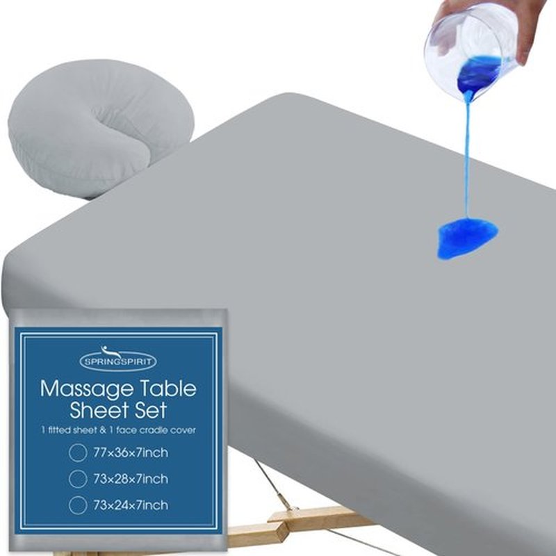 Waterproof Massage Table Sheets, Massage Table Cover Set 2- Piece Include Massage Fitted Sheet and Face Cradle Cover Ultra Soft & Skin-friendly Fit Massage Table & Facial Bed, Grey, 36×77×7