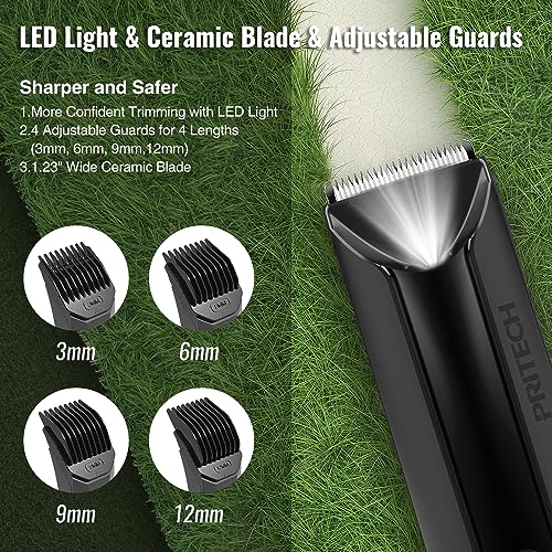 Body Hair Trimmer for Men Pubic Hair Trimmer - Wet/Dry Ball Trimmer with Ceramic Blade, Rechargeable Body Groomer for Men with Standing Recharge Dock, Cordless Groin Hair Trimmer for Men