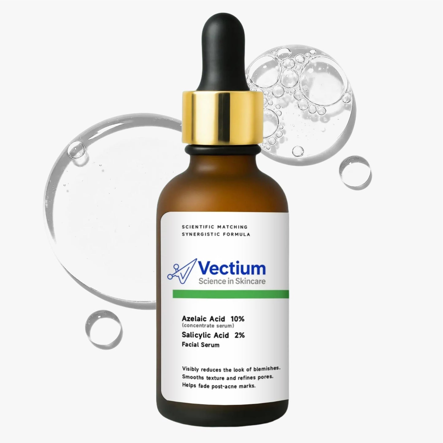 Vectium Azelaic Acid 10% + Salicylic Acid 2% Facial Serum for Oily & Blemish-Prone Skin, Daily Post-Breakout Care, Lightweight Serum, 30ml (1 Fl Oz)