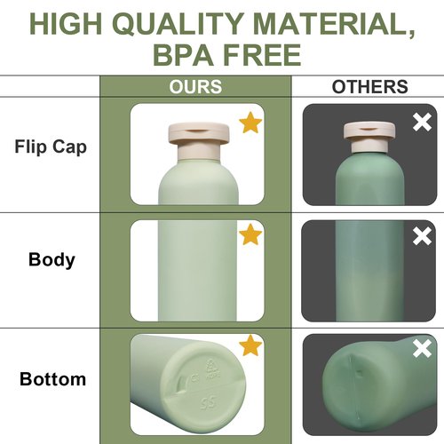 8.8oz 4Pcs Green Plastic Refillable Travel Shampoo and Conditioner Bottles Plastic Refillable Travel Shampoo Bottles with Flip Cap Plastic Refillable Shampoo and Conditioner Bottles Travel Size