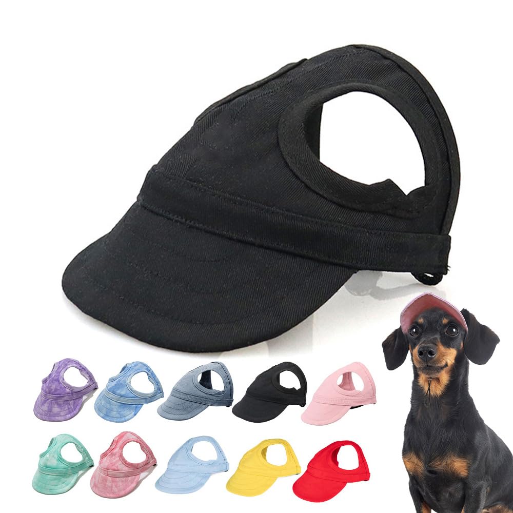 Auiepet Outdoor Sun Protection Hat for Dogs, Canvas Dog Hat with Ear Holes and Adjustable Neck Strap (Black, S)
