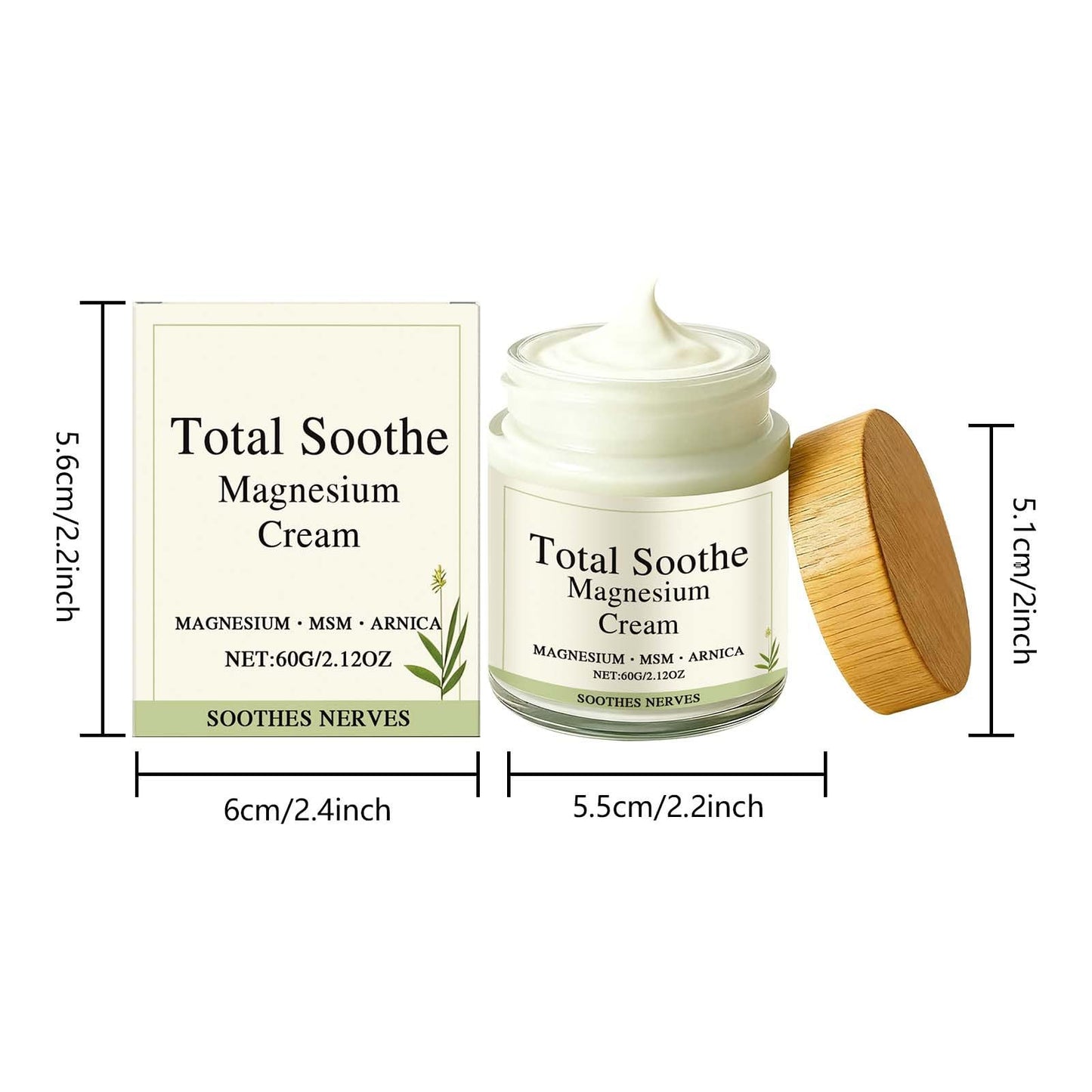 BITYEYE Total relief magnesium cream，total soothe magnesium cream for knees，Fast Absorbing, Take care of the muscles of your wrists, knees, feet and joints