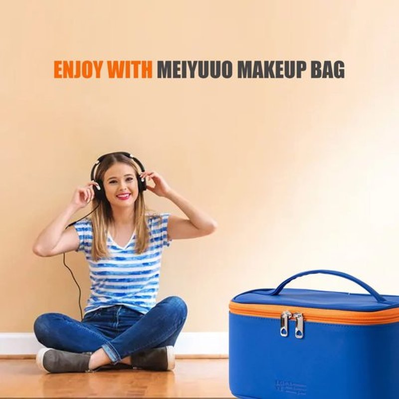 Meiyuuo Preppy Makeup Bag Cosmetic Bags for Women Ladies Small Pouch Toiletry Bag Organizer Waterproof Cute (Navy Blue)