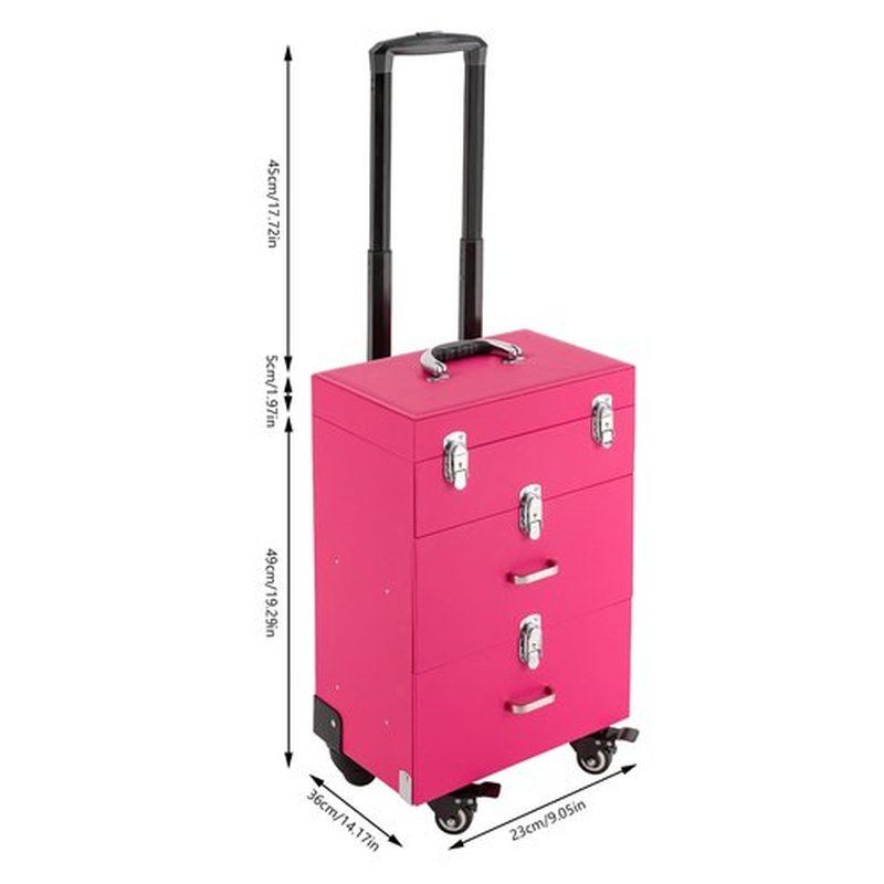 Rolling Makeup Case,Large Cosmetic Trolley with Locks, Professional Rolling Makeup Trolley with with dividers,Large Storage Cosmetic Trolley for Make-Up Artists Hairdressers Nail Technicians (Pink)